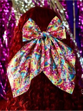 Large oversized Colorful Rainbow Print Hair Bow Lisa Frank Whimsy animal y2k fun